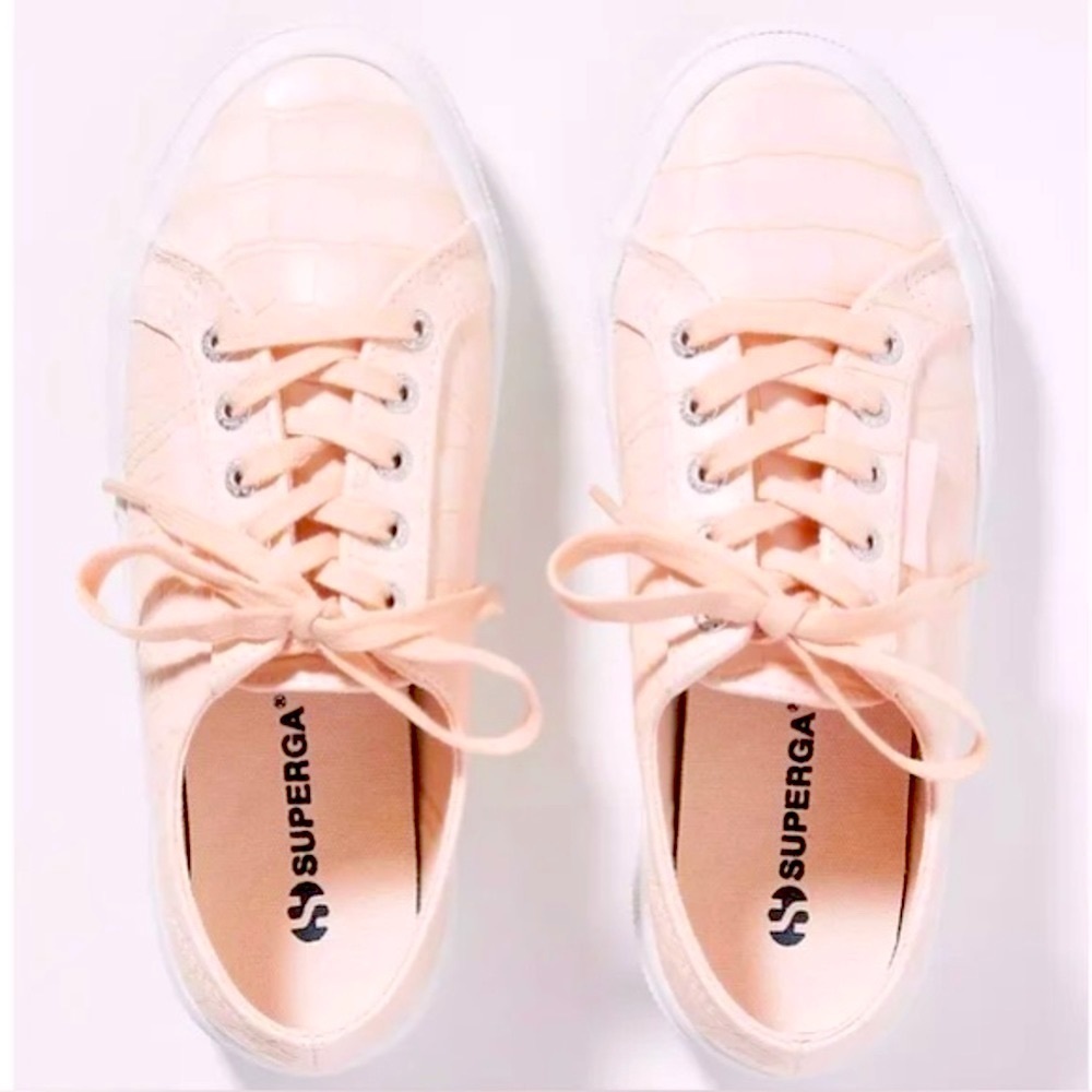 Superga Light Pink Crocodile Embossed Lace Up Platform Sneakers Size 7 / EU 37.5